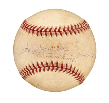 1978 World Series Game Used Baseball Signed and Inscribed by Reggie Jackson
